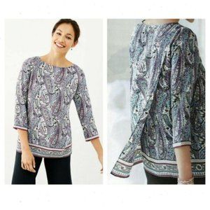J. Jill Paisley Back Wrap Blouse Tunic Top Size Medium